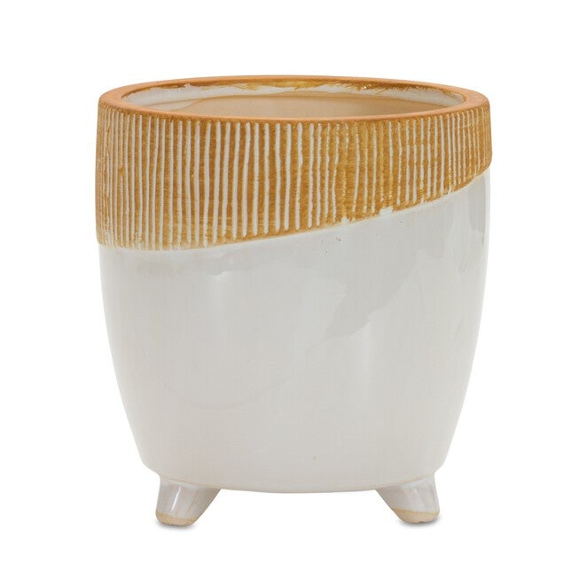 Pot w/Legs 7 inchesH Terra Cotta, BROWN/WHITE, hi-res image number 0