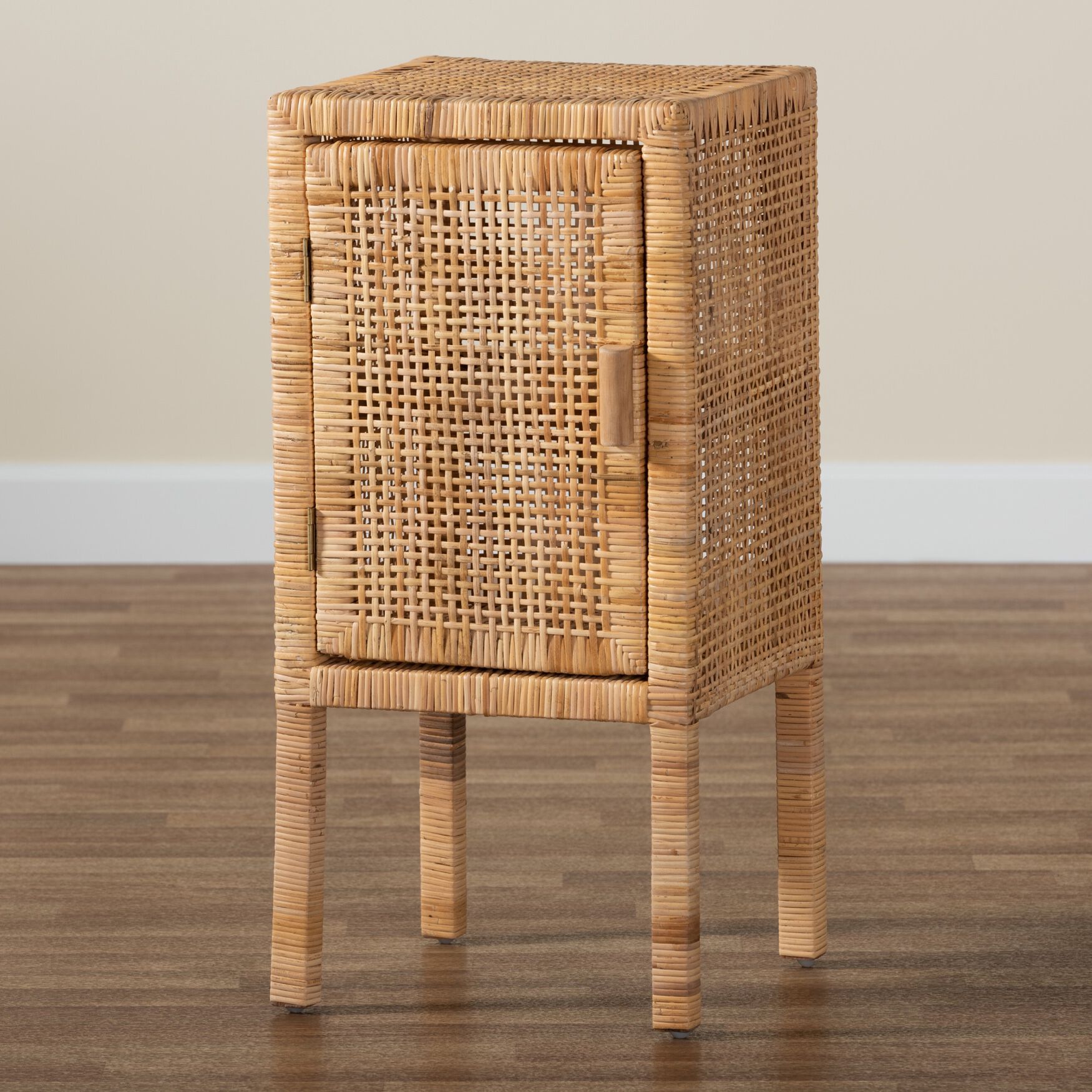 Vivan Modern Bohemian Natural Brown Rattan 1-Door Nightstand, , alternate image number 15