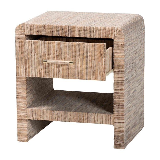 Callan Bohemian Woven Natural Grasscloth 1-Drawer Nightstand, NATURAL/GOLD, alternate image number 2