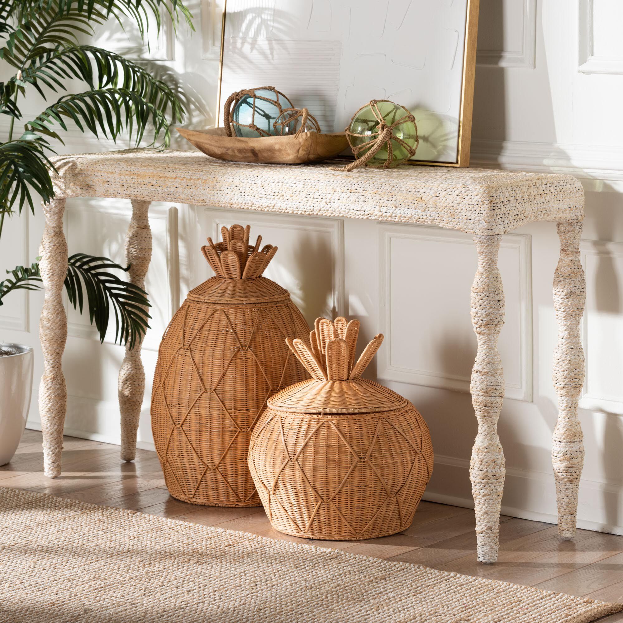 Lejane Woven Seagrass Console Table, WHITEWASH, hi-res image number 0