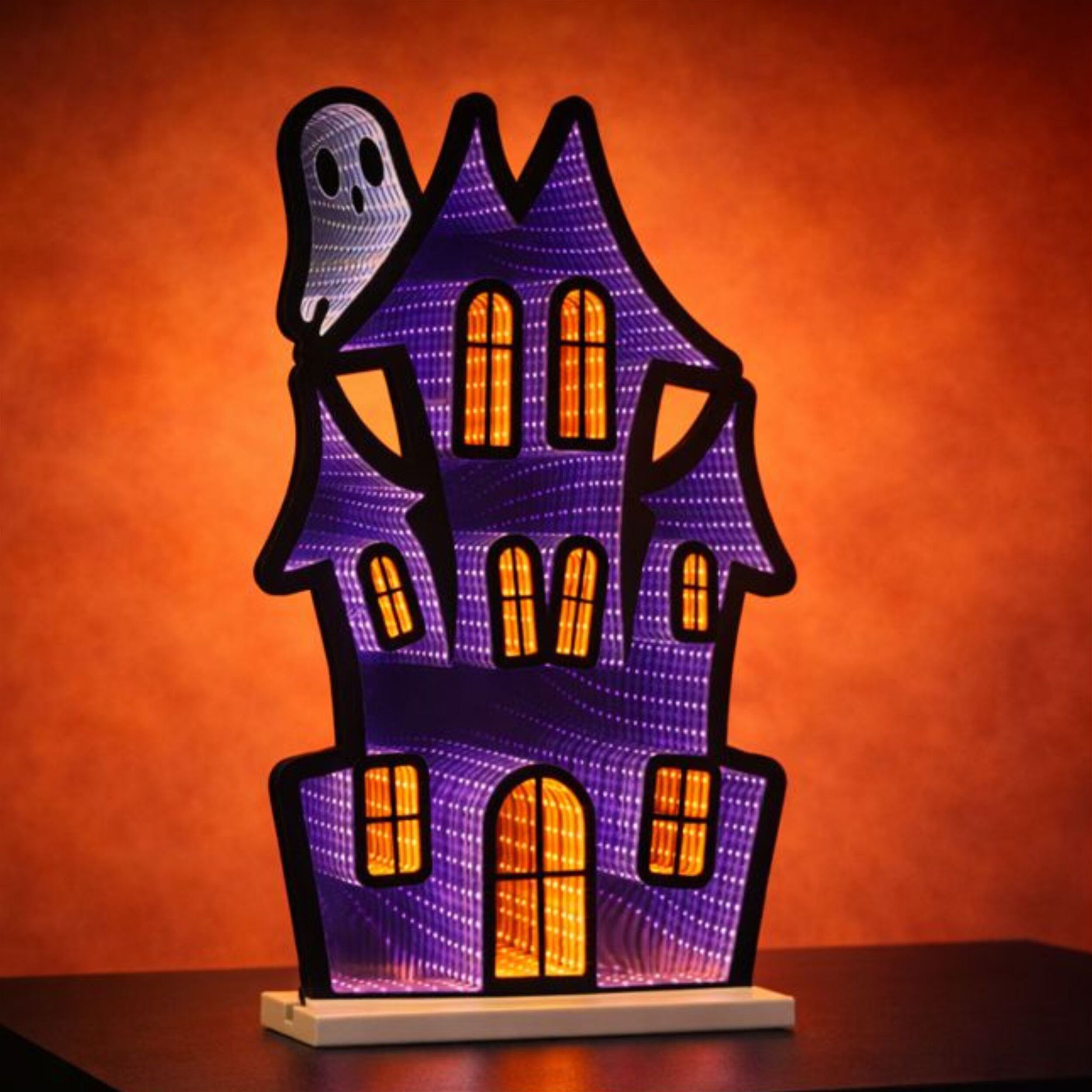 Haunted House w/Ghost Ekkolight 23.5 inchesH, PURPLE BLACK ORANGE, alternate image number 2