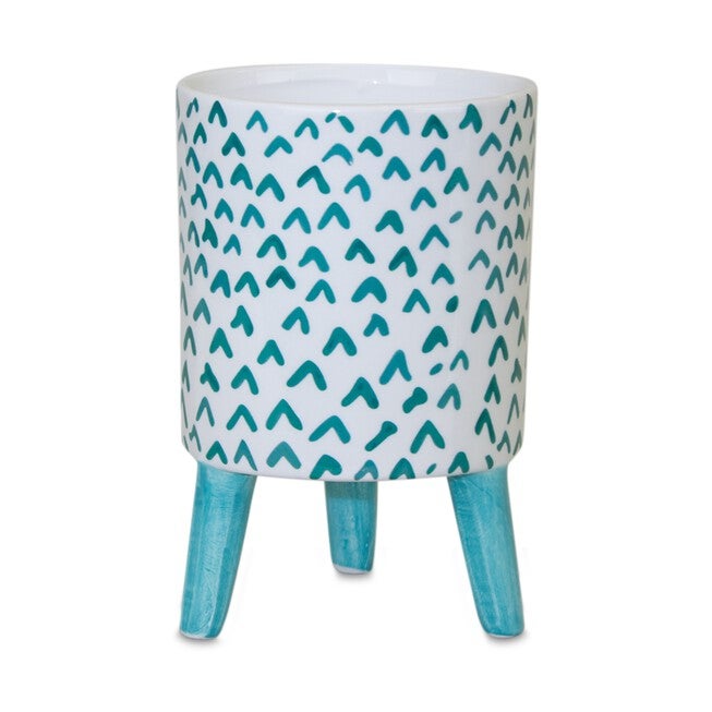 Blue Patterned Pot with Legs (Set of 2), BLUE/WHITE/BLUE, alternate image number null