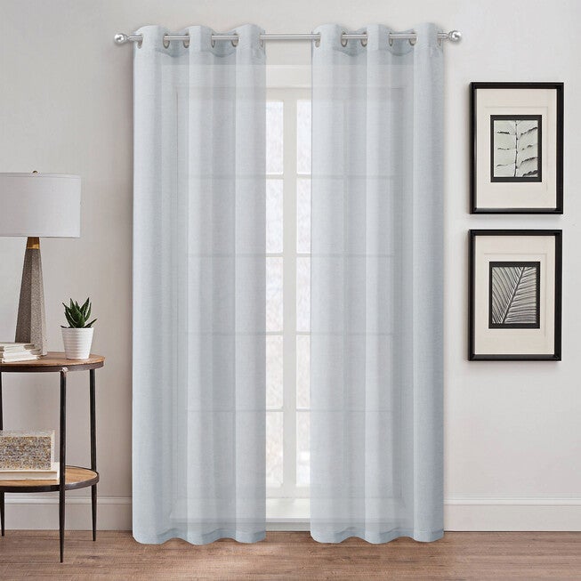 Au Natural Semi Sheer Grommet Panel Pair, SILVER, hi-res image number 0