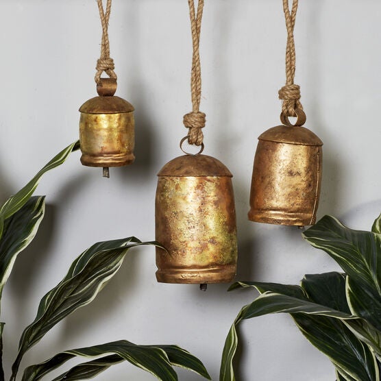 Set Of 3 Gold Metal Rustic Windchime, , alternate image number null
