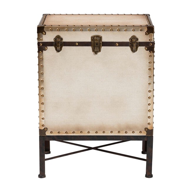 Laura Vintage White Canvas Lift-Top Trunk End Table, WHITE, alternate image number 4