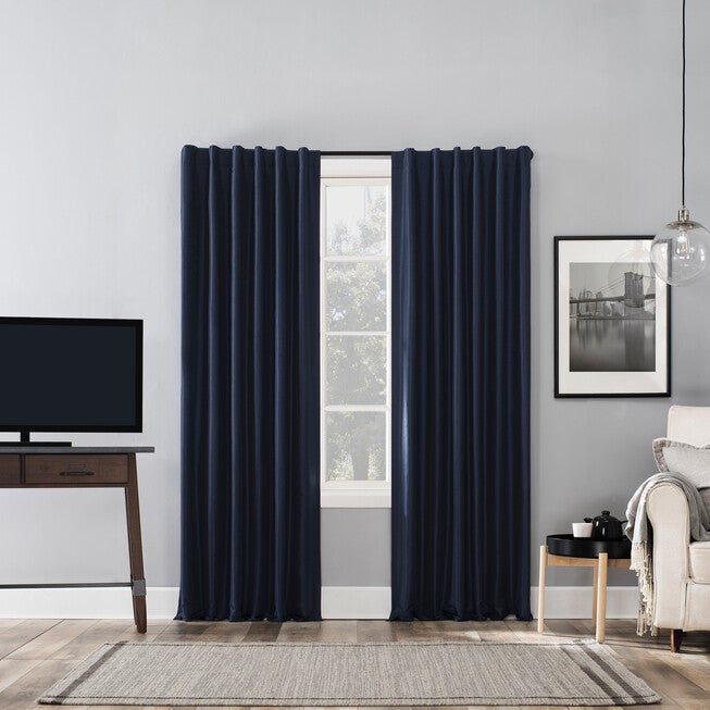 Evelina Faux Dupioni Silk Bonded Panel, NAVY, hi-res image number null