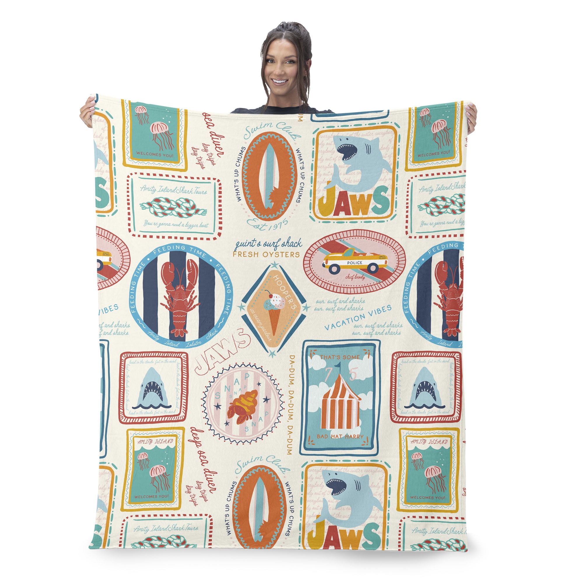 Jaws Jaws Post Stamps Silk Touch Throw Blanket 60x80 inches, STAMPS, on-hover image number 1