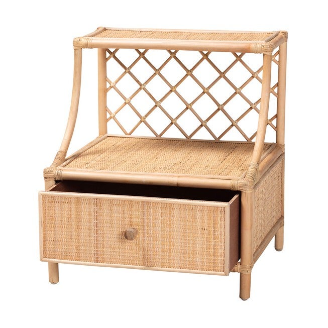 Lalo Modern Bohemian Natural Brown Rattan 1-Drawer Nightstand, , on-hover image number null