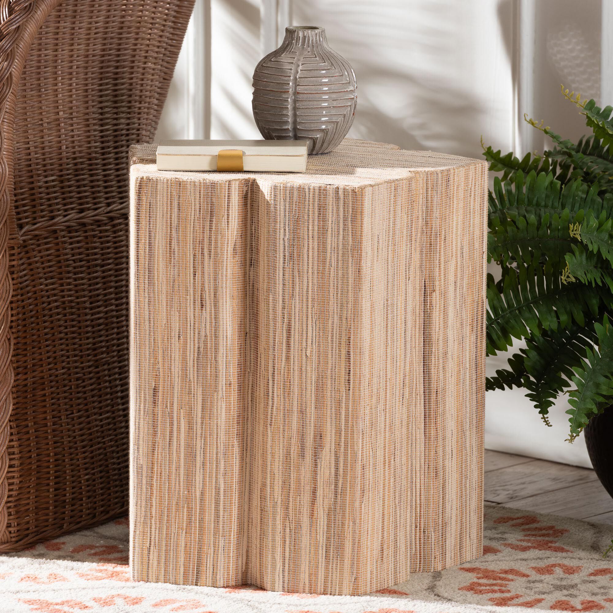 Janeth Bohemian Woven Grasscloth End Table, NATURAL, hi-res image number 0