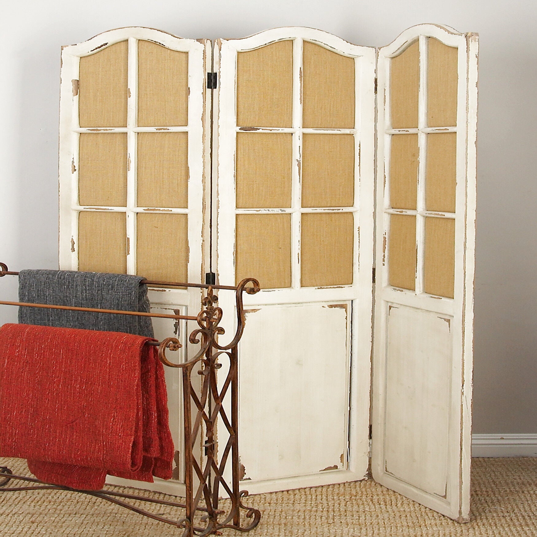 Beige Wood Farmhouse Room Divider Screen, 71 inches x 48 inches x 1 inches, , alternate image number 8