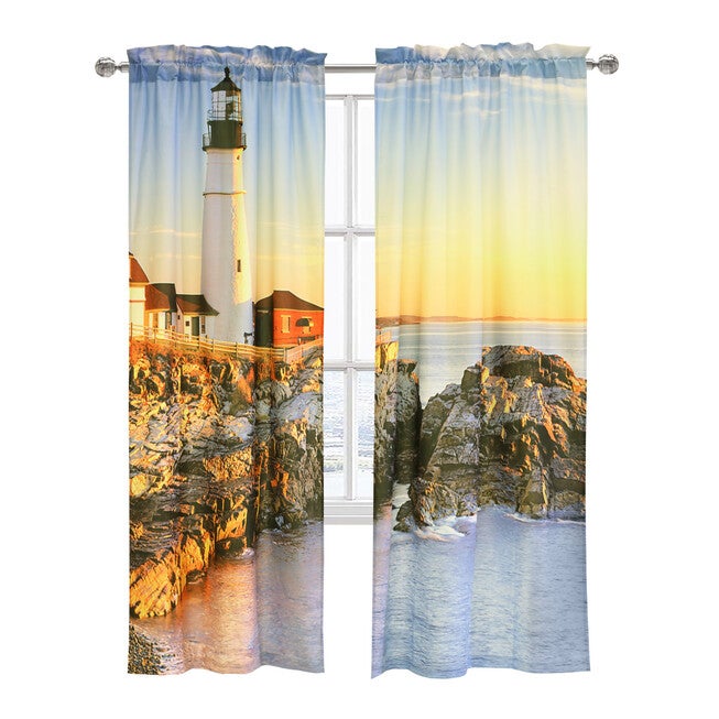 Photo Real Lighthouse Light Filtering Pole Top Curtain Pair, , on-hover image number null