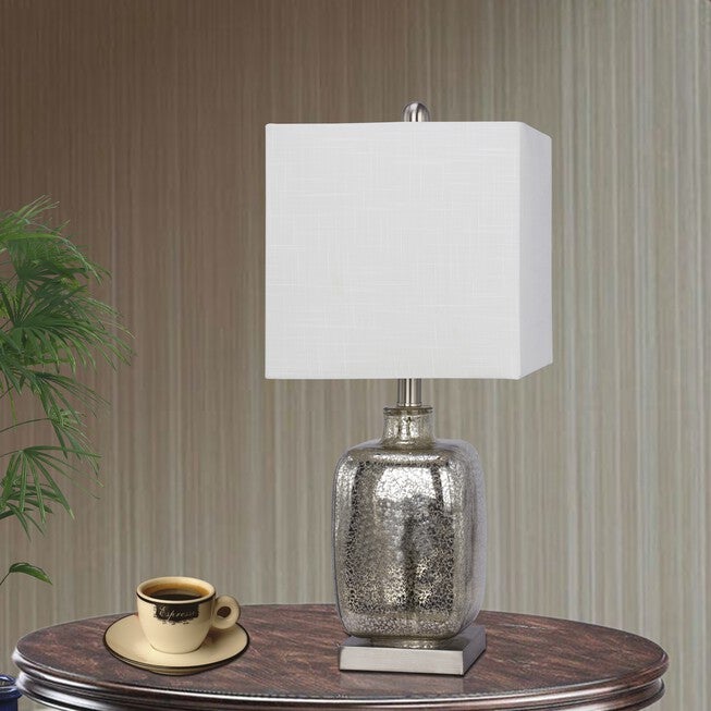 22 inches Brushed Steel Glass & Metal Table Lamp, BRUSHED STEEL, hi-res image number null
