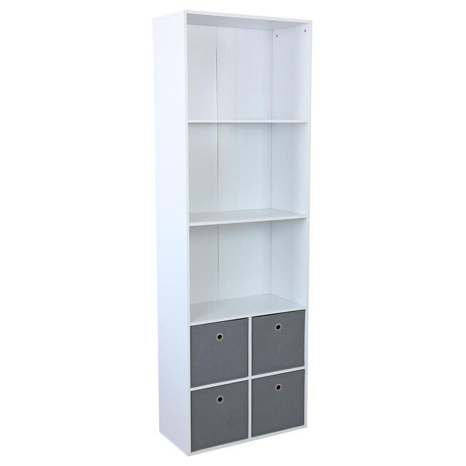 Home Basics 4 Cube Shelf with Four Bins, WHITE, hi-res image number null