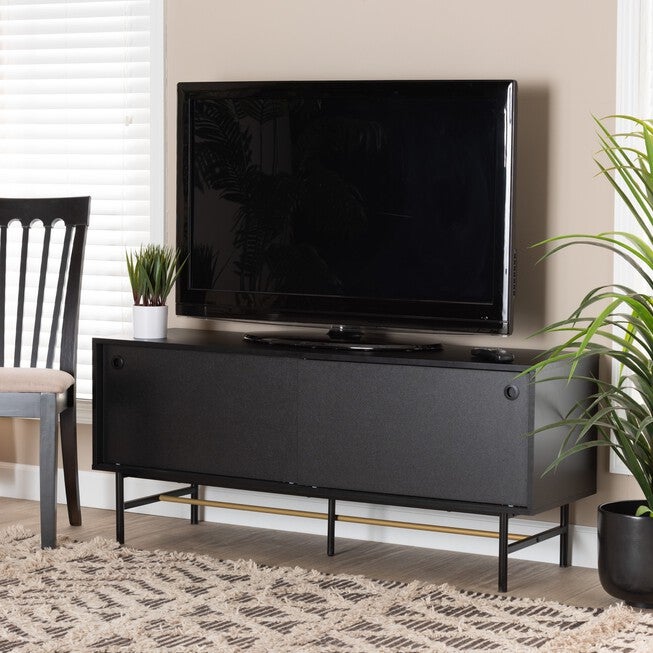 Truett Modern Dark Brown Finished Wood And Two-Tone Black And Gold Metal Tv Stand, , alternate image number 7