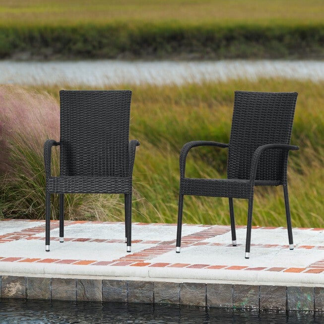 Morgan Outdoor Wicker Stacking Chair - Black - Set of 4, , on-hover image number null
