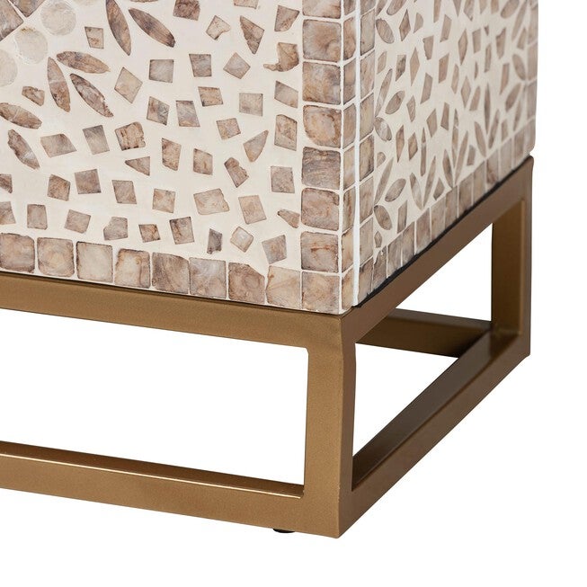 Ercilia Modern Bohemian White and Rustic Brown Mother of Pearl Storage Cabinet, WHITE, alternate image number 7