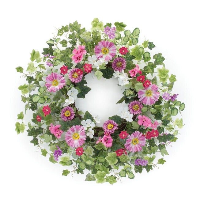 Mixed Floral Wreath 24.5 inchesD Polyester, PINK, hi-res image number null