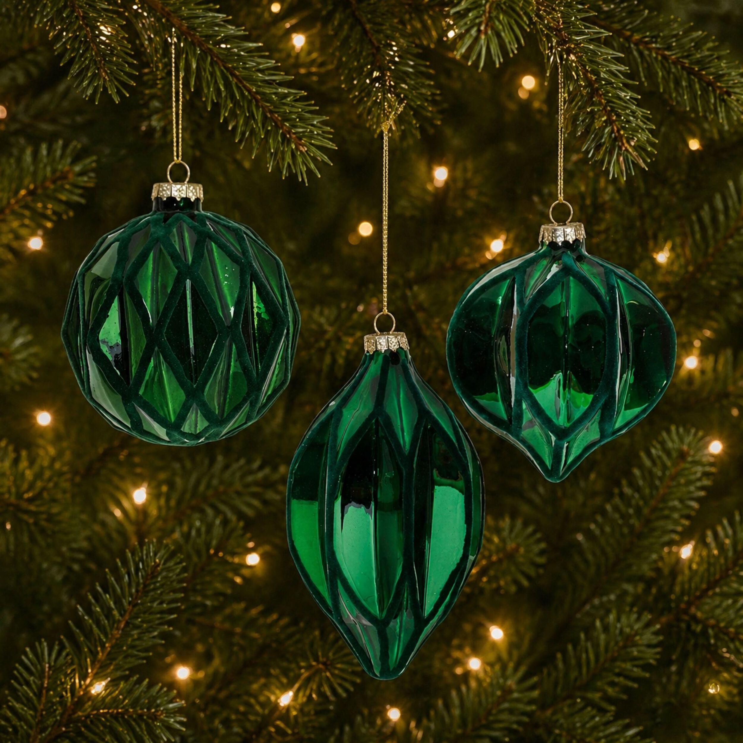 Green Textured Harlequin Glass Ornament (Set of 6), GREEN, alternate image number 1