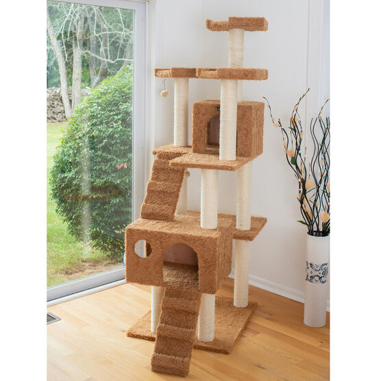 Multi-Level 74" Real Wood Cat Tree Furniture With Sratchhing Posts, , on-hover image number null