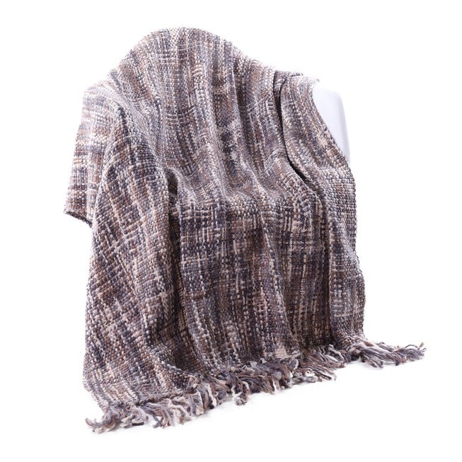 Battilo Home Knitted Throw Sofa Couch Cover Blanket Tassel Soft Acrylic Throws, 50 inchesx 60 inches, BLUE BROWN, hi-res image number null