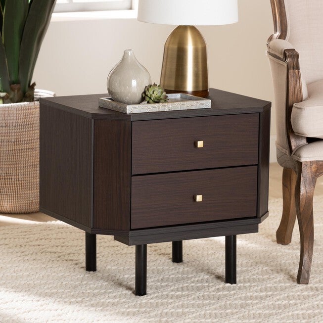 Norwood Modern Transitional Two-Tone Black And Espresso Brown Finished Wood 2-Drawer End Table, , alternate image number 7