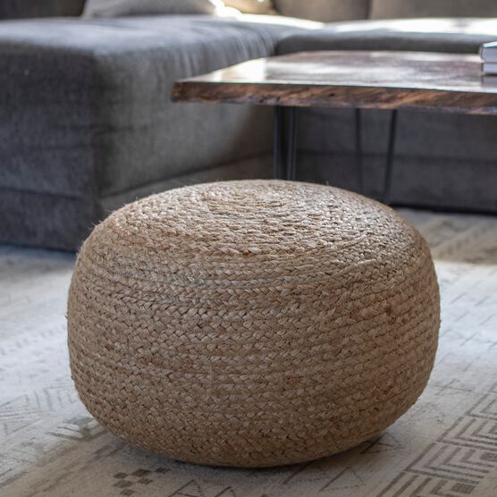 Round Woven Pouf , NATURAL, hi-res image number null