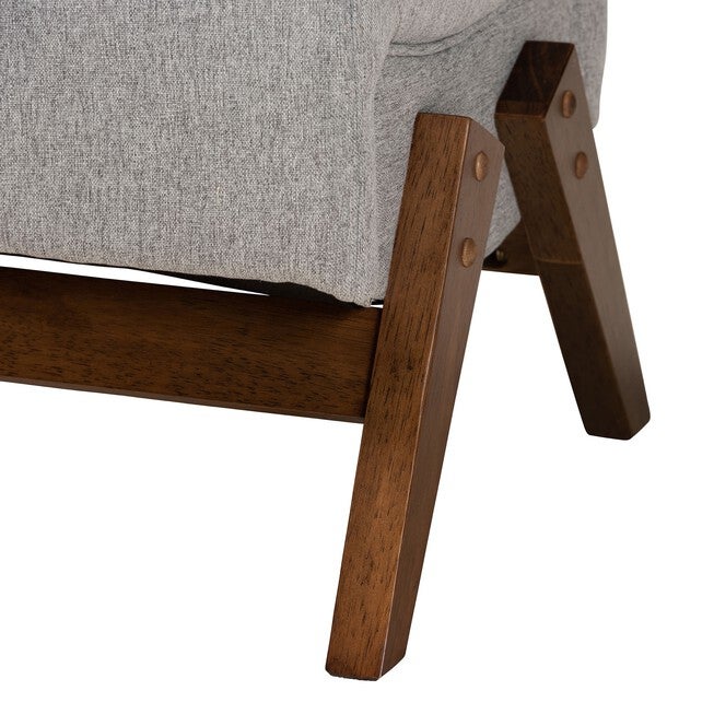 Hanson Mid-Century Modern Dark Grey Fabric And Walnut Brown Finished Wood Ottoman, , alternate image number null