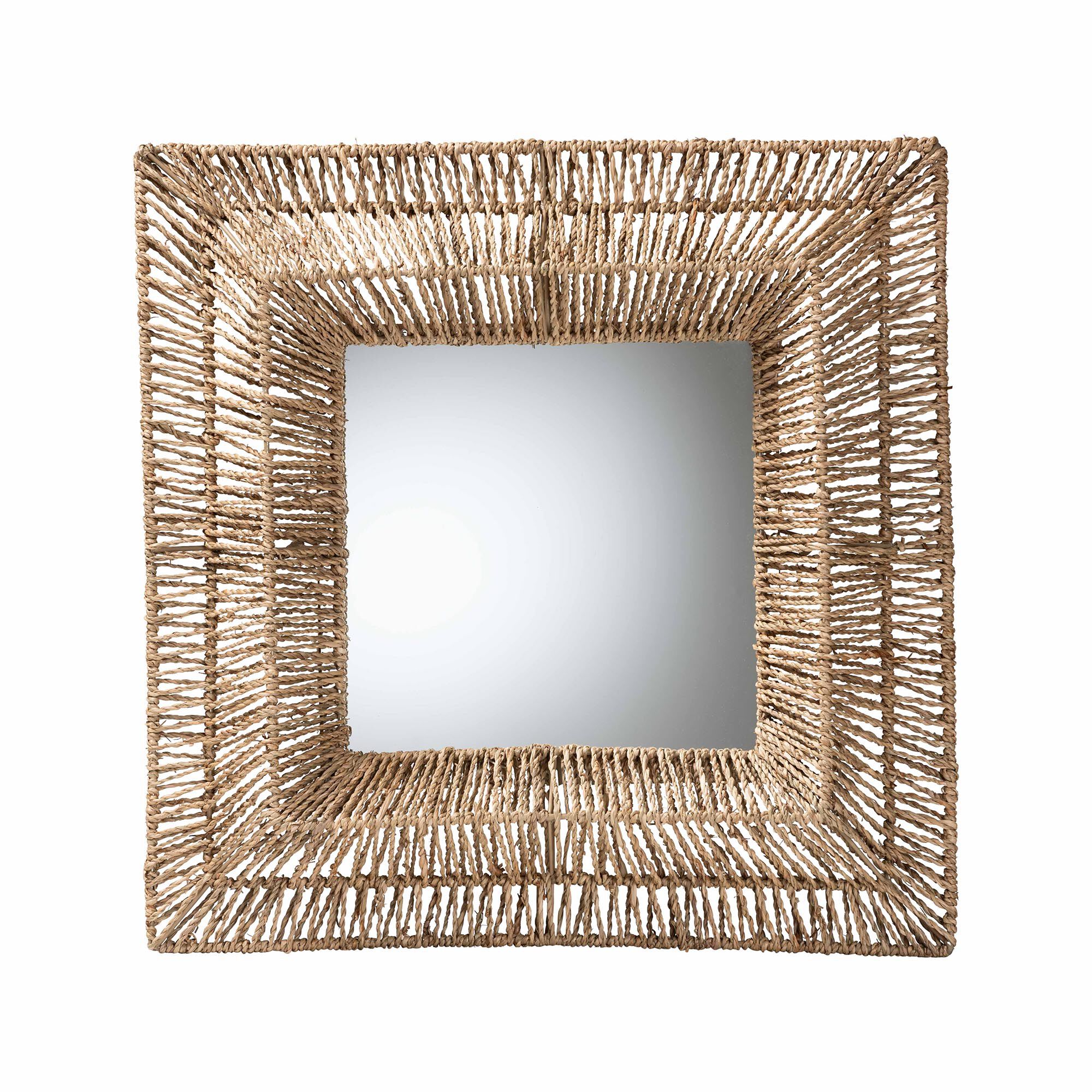 Collice Modern Bohemian Metal and Natural Brown Seagrass Accent Wall Mirror, NATURAL BROWN, alternate image number 2