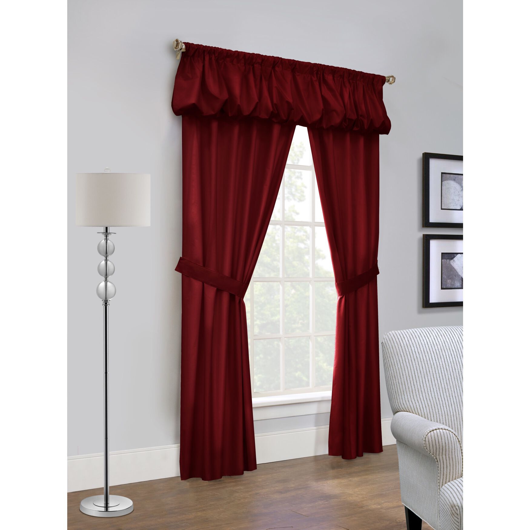 Prescott Room Darkening Rod Pocket Five In One Curtain Set, BURGUNDY, hi-res image number 0
