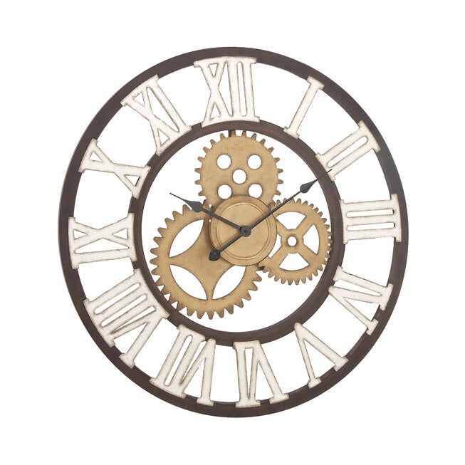 Brown Industrial Metal Wall Clock, BROWN, hi-res image number 0