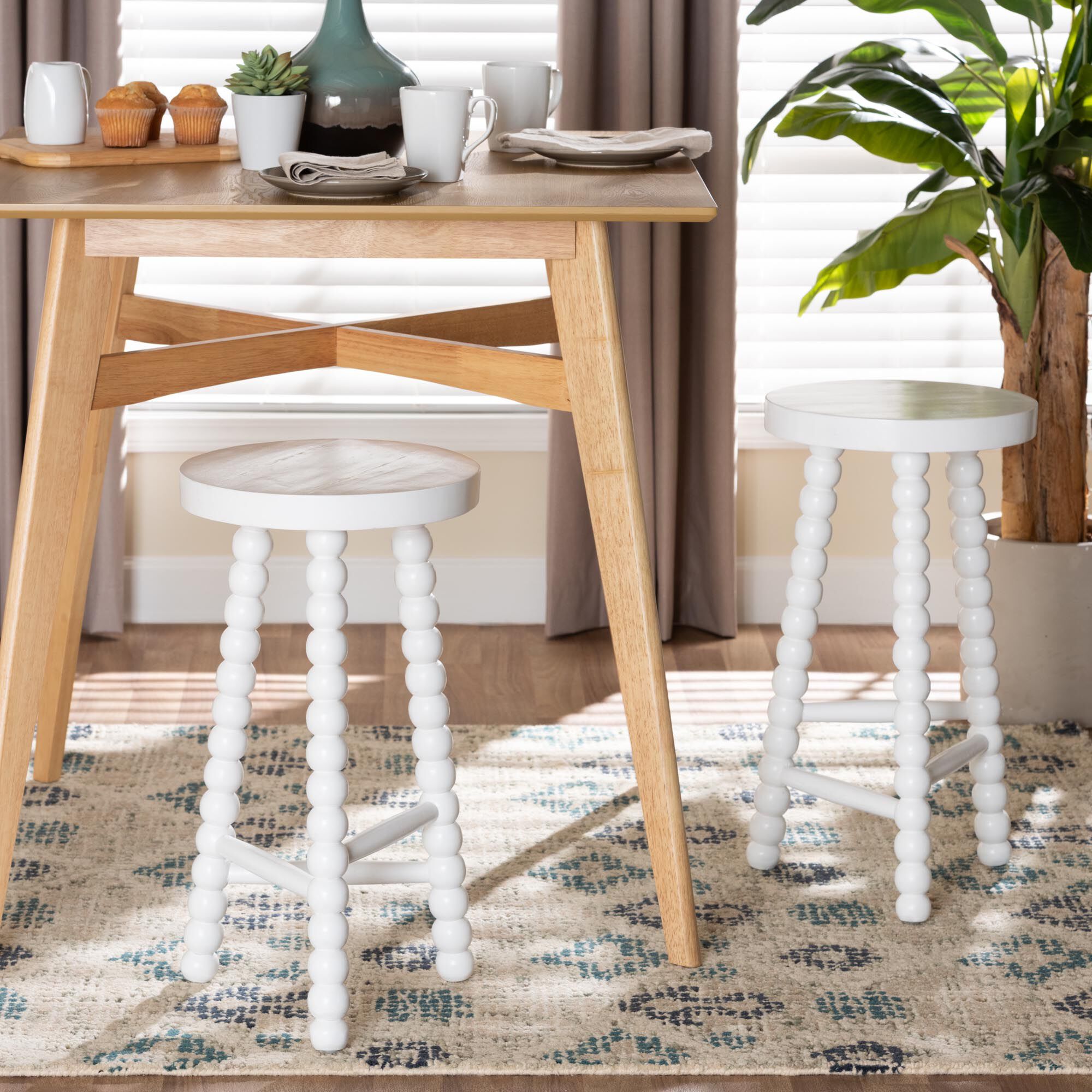 David Acacia Wood Bobbin Counter Stool, WHITE, hi-res image number 0