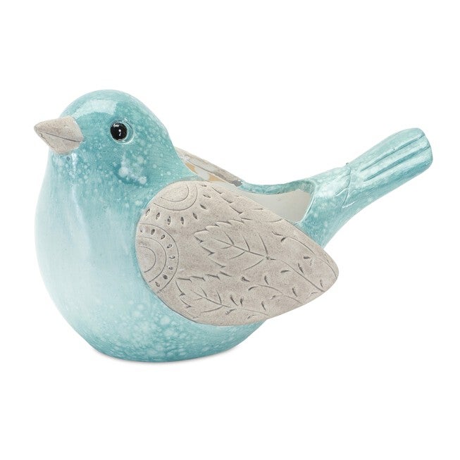 Whimsical Terra Cotta Garden Bird Planter (Set of 2), BLUE, alternate image number null