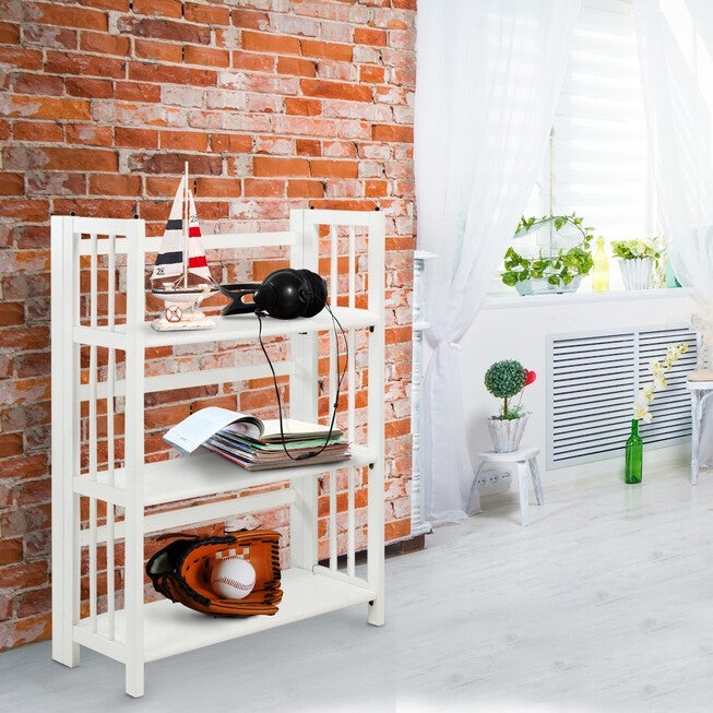 3-Shelf Folding Stackable Bookcase 27.5 inches Wide-White, , alternate image number null