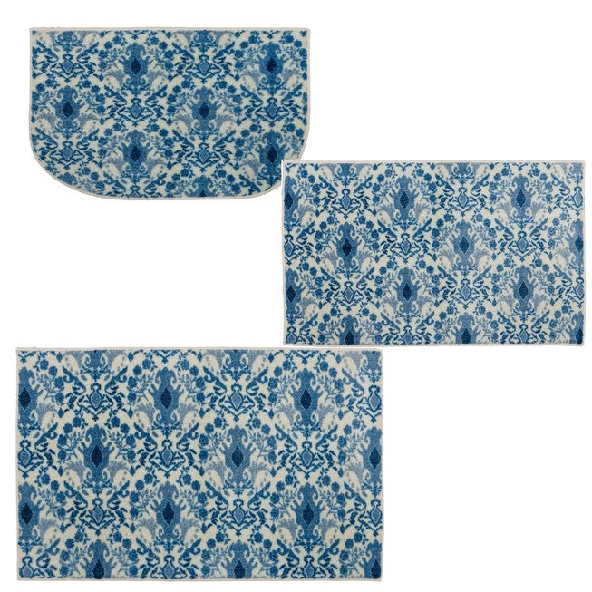 Damask Tile Navy Kitchen Rug, , alternate image number null