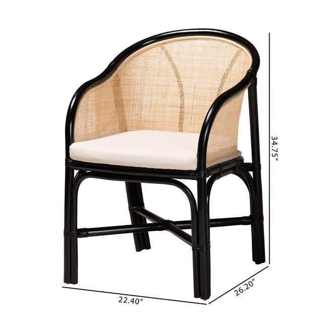 Miranda Modern Bohemian Two-Tone Black And Natural Brown Rattan 2-Piece Dining Chair Set, , alternate image number null