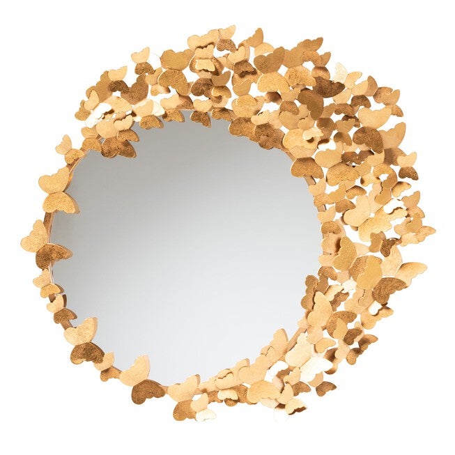 Tauriel Modern Glam And Luxe Antique Goldleaf Metal Butterfly Accent Wall Mirror, GOLD, hi-res image number 0