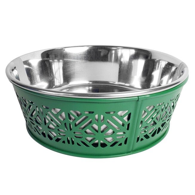 Stainless Steel Country Farmhouse Dog Bowl Dark Green 30 oz, GREEN, hi-res image number 0