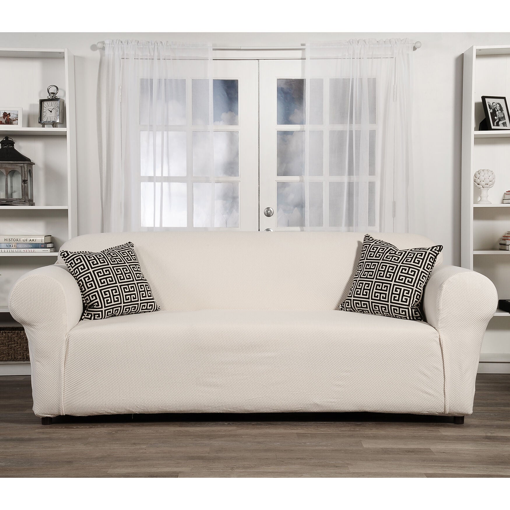 Embossed Stretch 1-Pc. Slipcover , OFF WHITE, hi-res image number 0