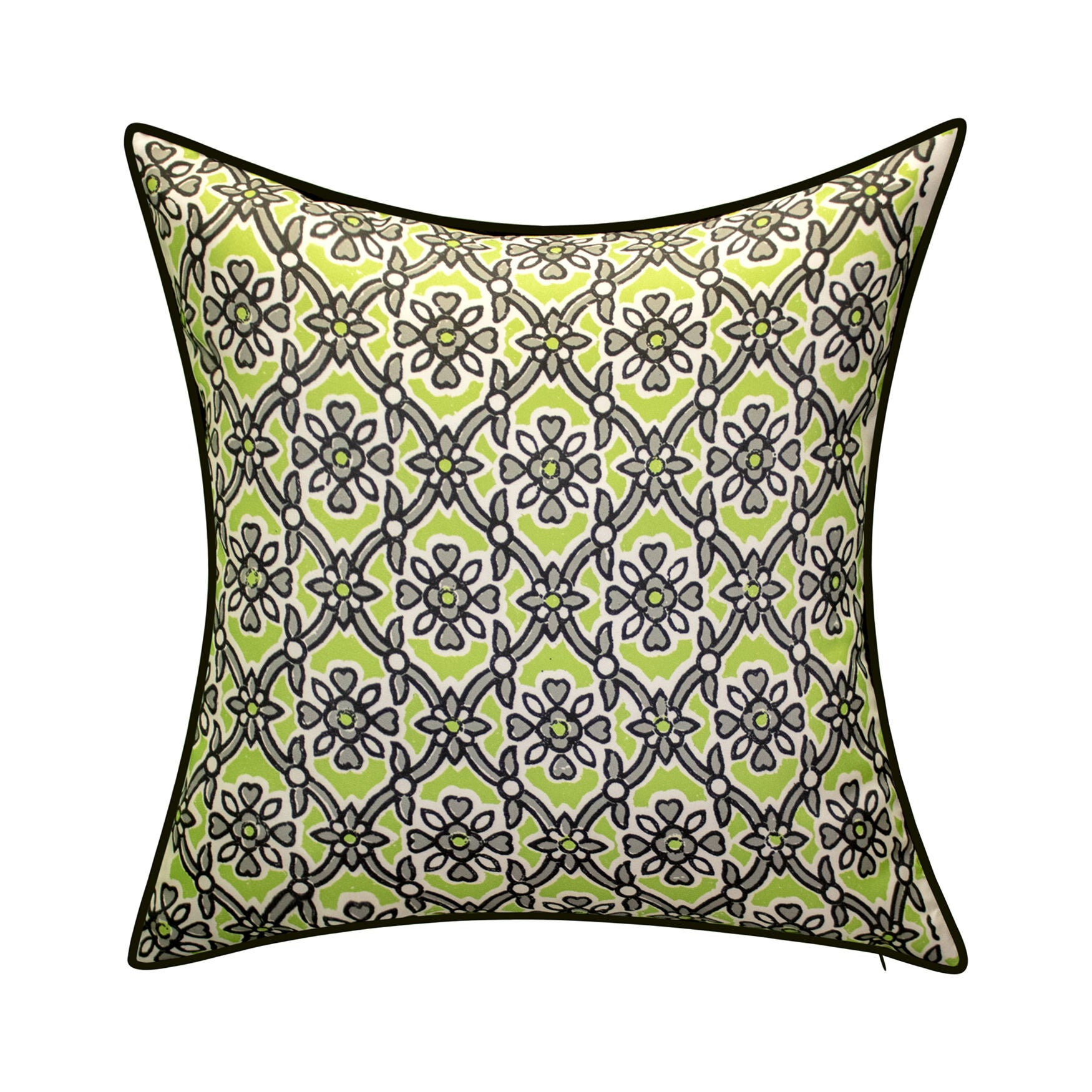 Indoor/Outdoor Reversible Antique Tile Print Decorative Throw Pillow 18X18, Leaf Multi, LEAF, hi-res image number 0