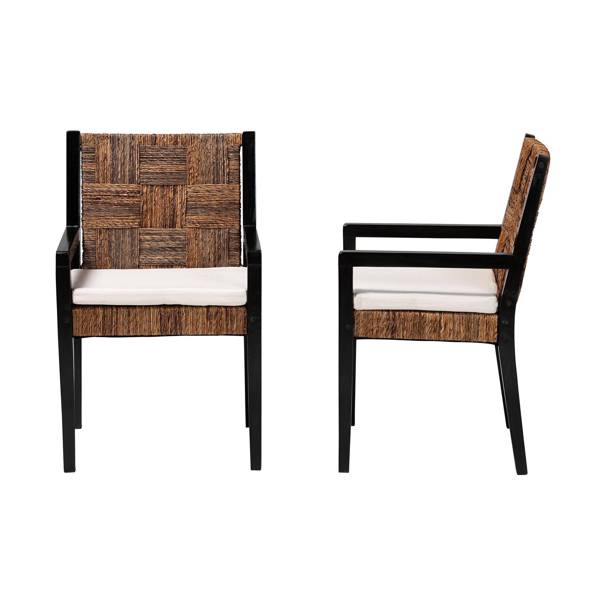 Raniya 2-Piece Handwoven Seagrass Armchairs, BLACK, alternate image number 3