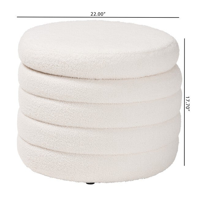 Tabitha Modern And Contemporary Ivory Boucle Upholstered Storage Ottoman, , alternate image number null