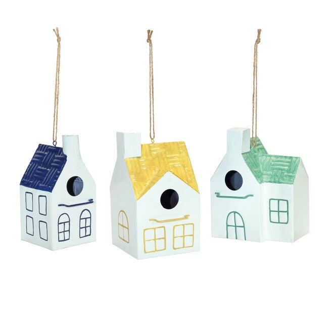 Hanging Metal Bird House Garden Décor (Set Of 3), BLUE, hi-res image number 0