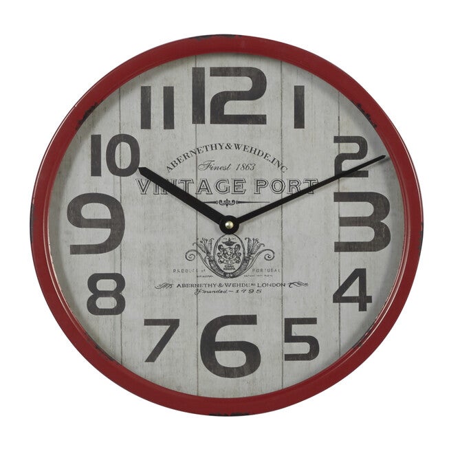 Red Farmhouse Metal Wall Clock, RED, hi-res image number 0