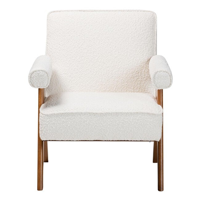 Georgina Japandi Cream Boucle and Walnut Brown Wood Accent Chair, CREAM, alternate image number null
