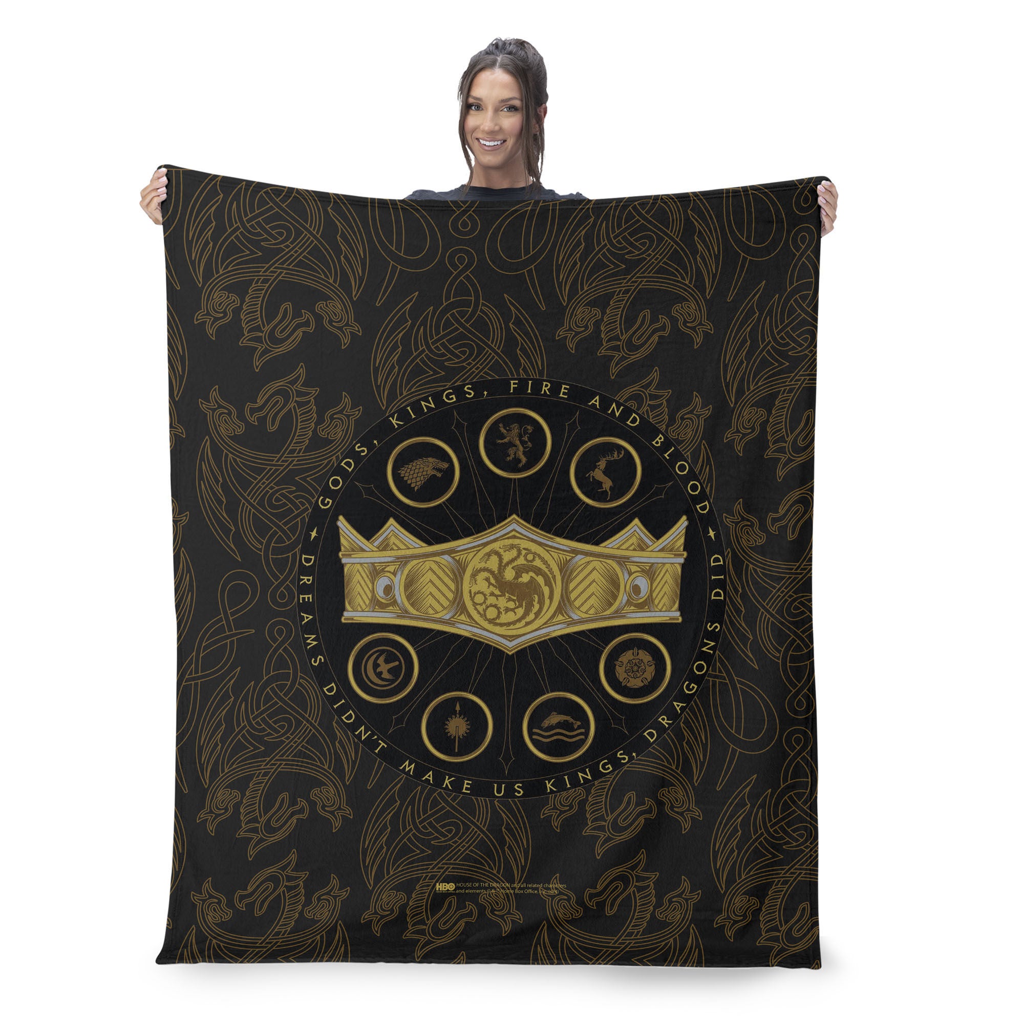 Warner Bros. House of the Dragon Dragons Did Silk Touch Sherpa Throw Blanket 50x60 Inches, BLACK, on-hover image number 1