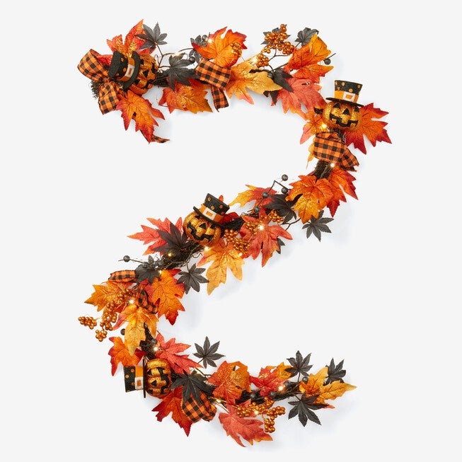 6' Pre-Lit Jack-O-Lantern Garland, ORANGE, hi-res image number 0