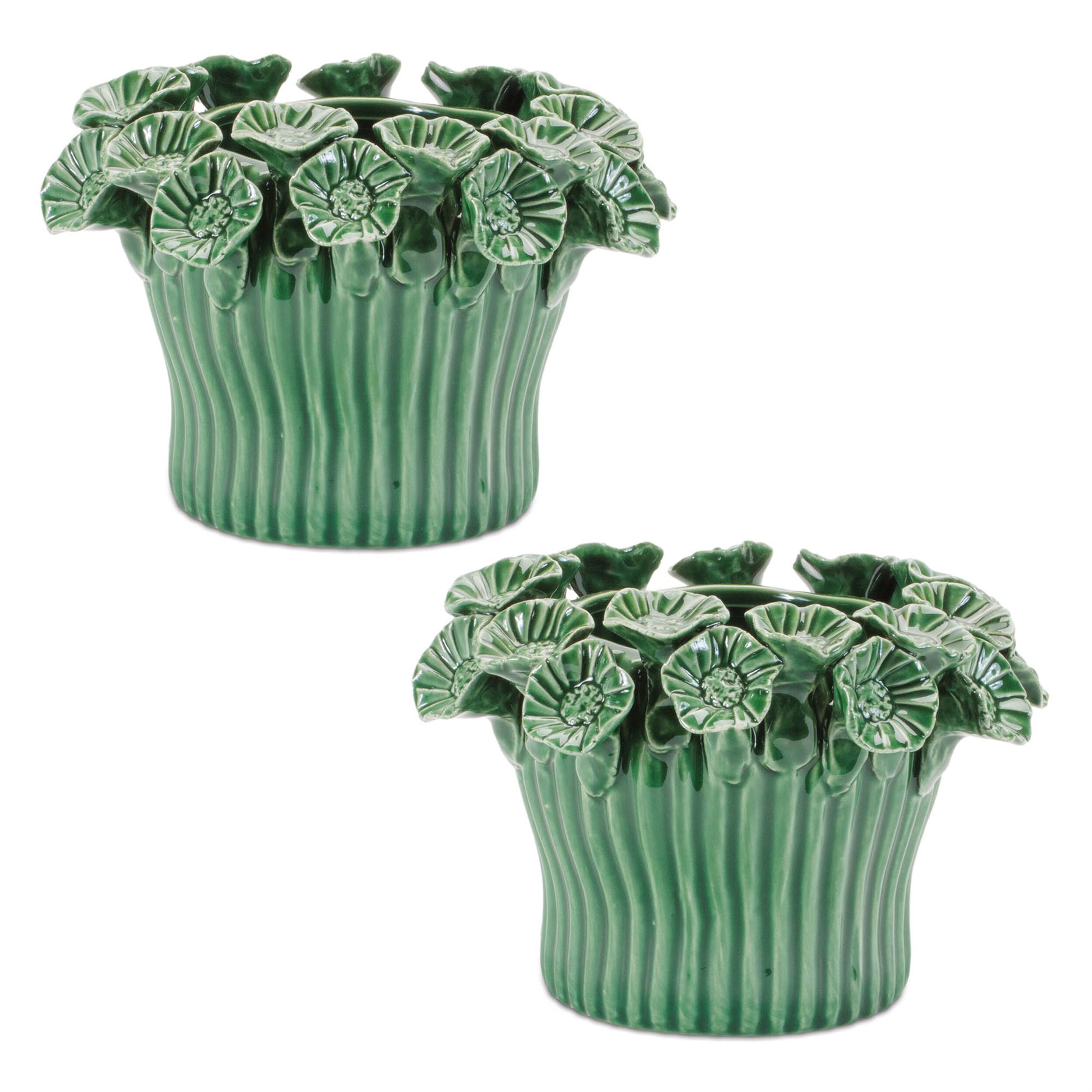 Storeware Bud Vase with Floral Accent Set of 2, GREEN, alternate image number 3