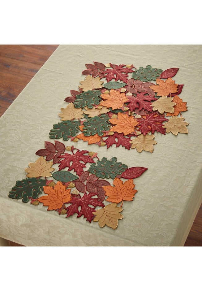 Set of 4 Embroidered Cut-Out Placemats, FALL LEAVES, hi-res image number null