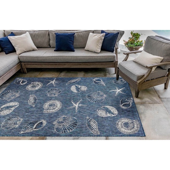 Liora Manne Carmel Shells Indoor/Outdoor Rug Aqua 23 inchesX7 feet 6 inches, , alternate image number null