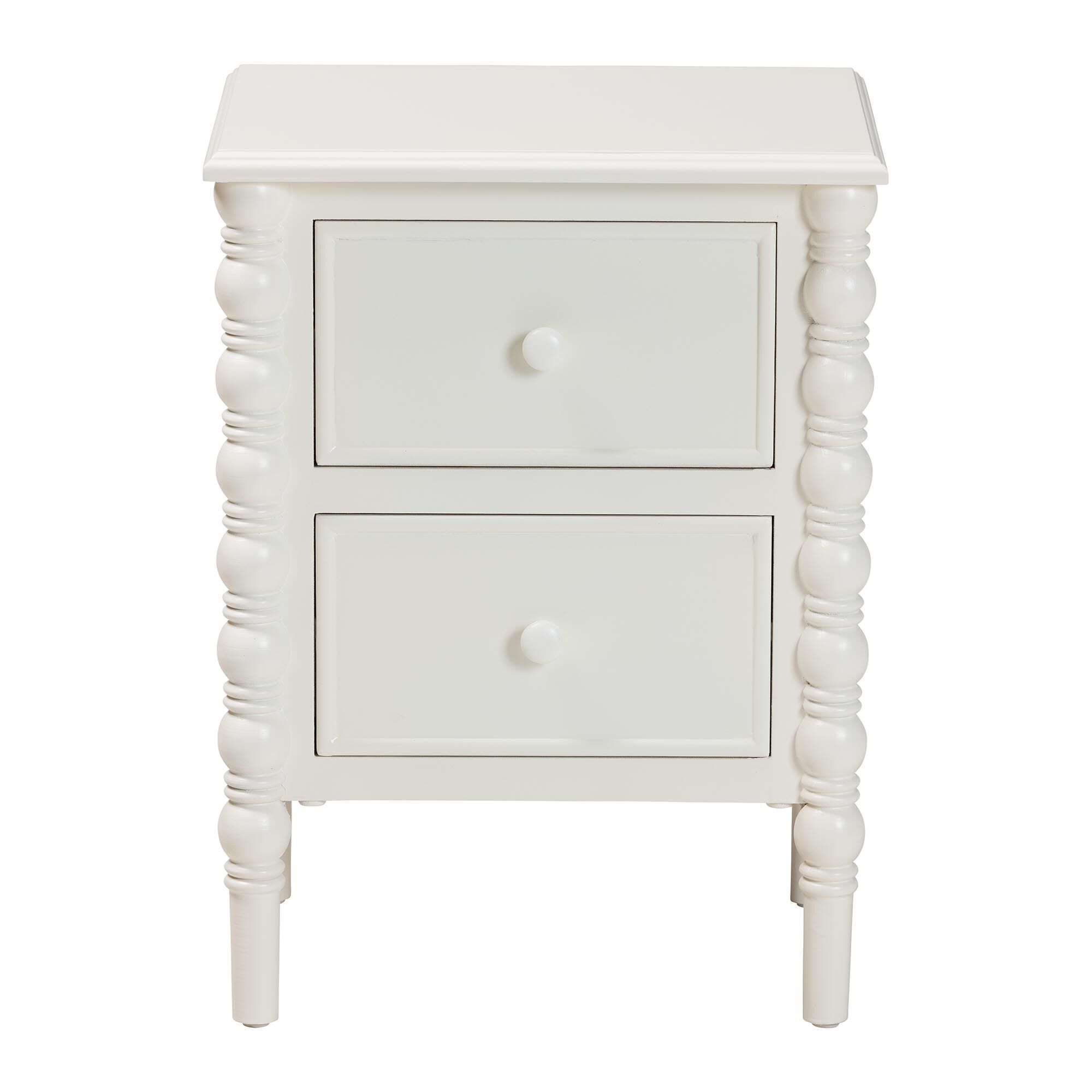 Malinda Classic White Wood 2-Drawer End Table with Spindle Legs, WHITE, alternate image number 4